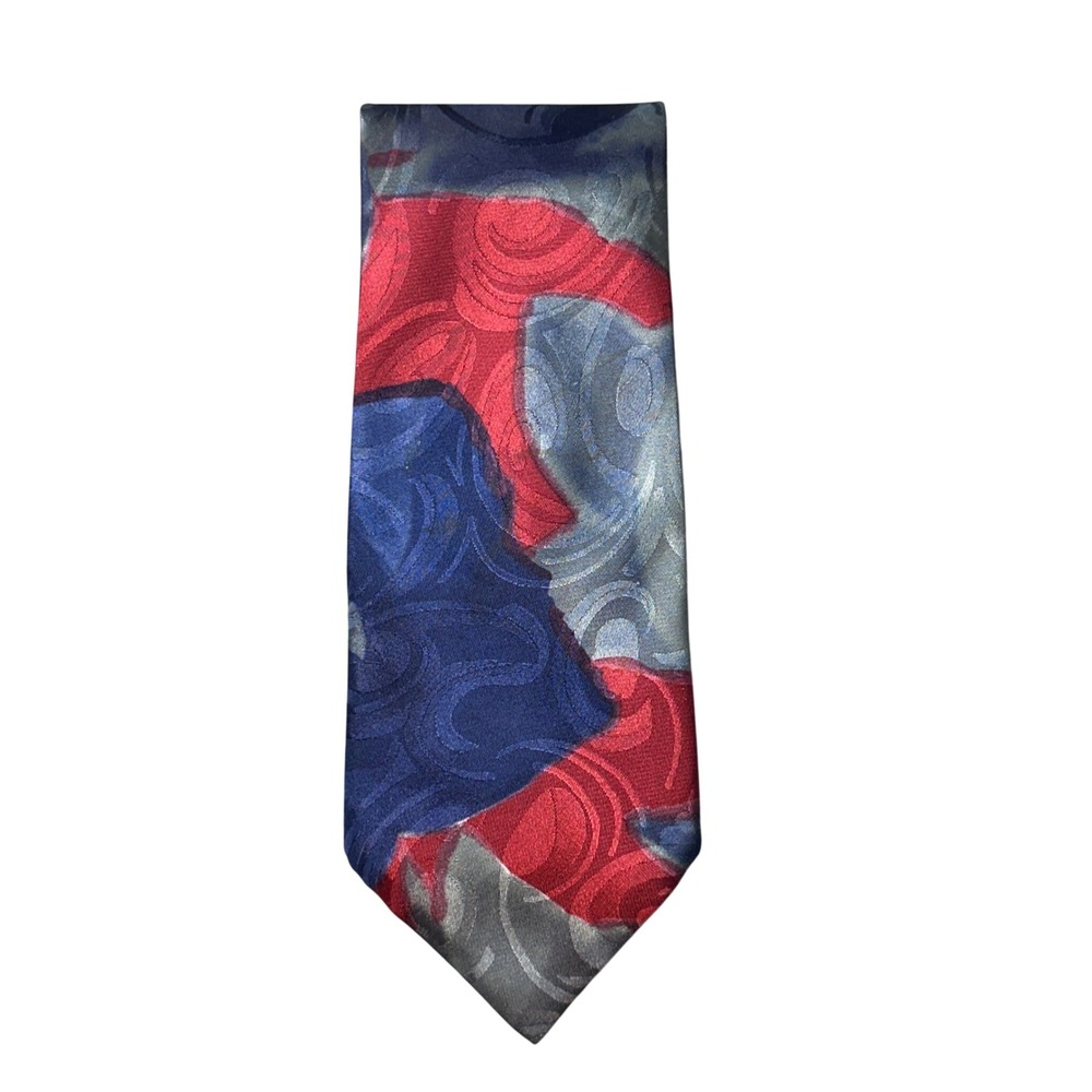 Manhattan Tie Mens Extra Long Red Blue Abstract Swirl Geometric Polyester USA